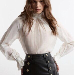 New Karen Millen Linen Soft Woven Organdie Tie Blouse 8